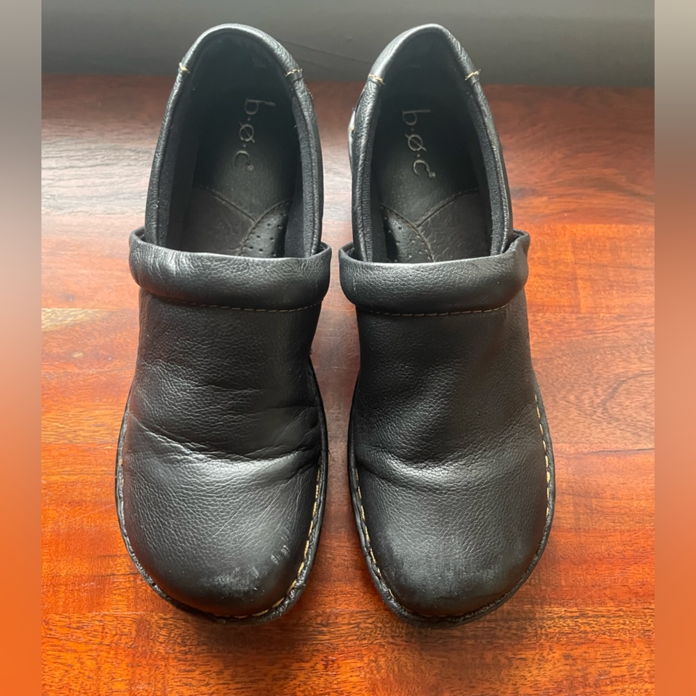 BOC Black Leather Peggy Clogs